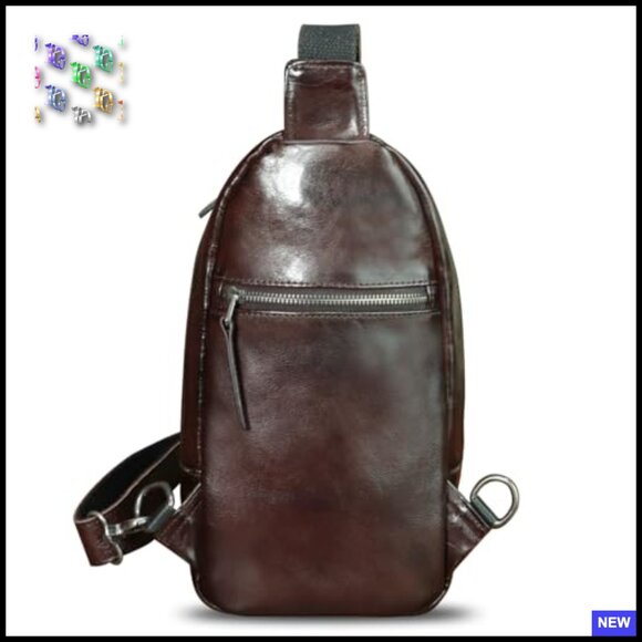Genuine Leather Sling Backpack Retro Vintage Crossbody Bag Adjustable Strap - Picture 3 of 7